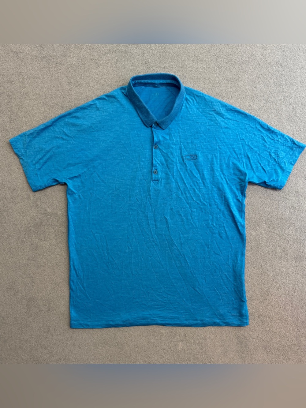 Icebreaker Polo Shirt Large Men's Merino Wool Blue Short Sleeve Comfort Outdoor